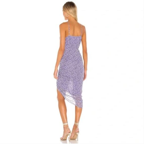 Karina Grimaldi Revolve Blue Floral Ruched Midi Slip Dress - Picture 3 of 7